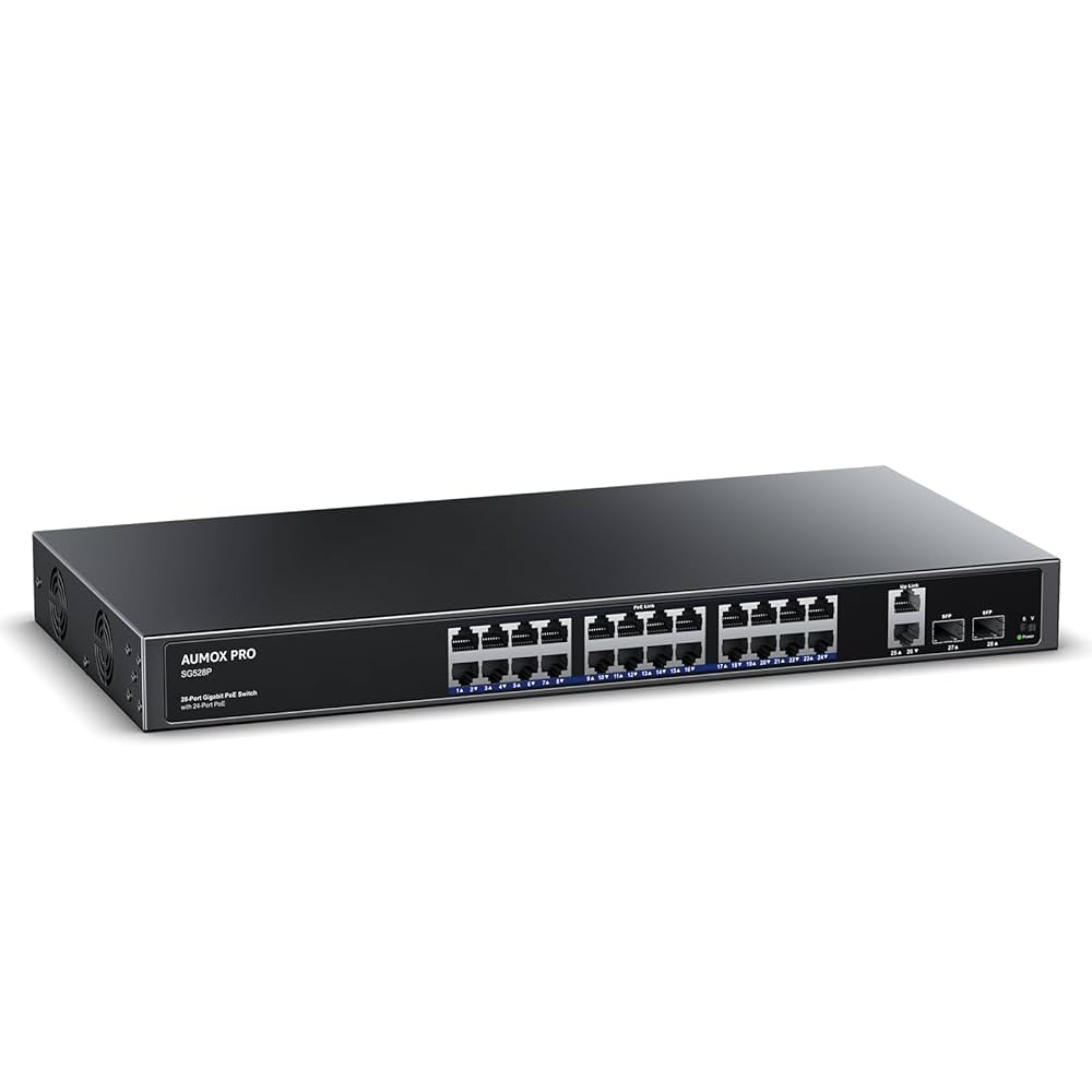 ‎^_-☆ Amazon.com: 24 Port Gigabit PoE Switch,AUMOX PRO 28 Port PoE